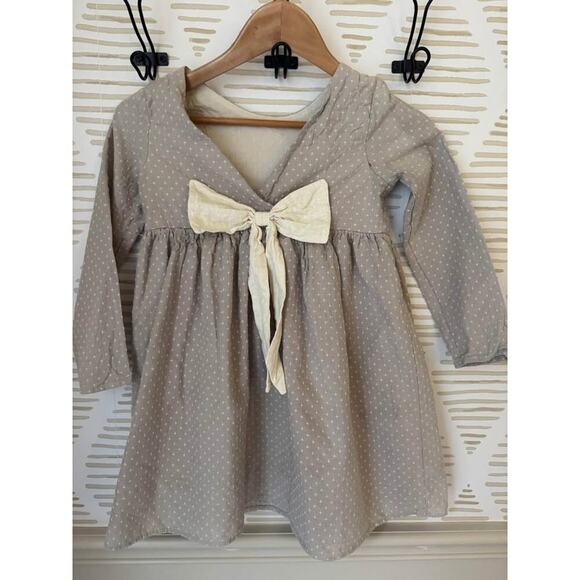 Mabel + Honey Girls Size 10 Gray Embroidered Back Bow Dress - Picture 1 of 2